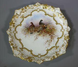 Fine Antique Cauldon Pottery Hand Painted Cabinet Plate " Grouse " Signed Birbeck