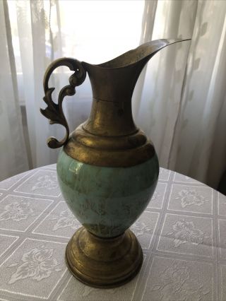 Unique Vintage Urn Vase Pitcher Hand Painted Porcelain Bronze