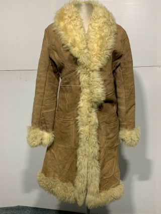 Womens Vintage Afghan Leather Sheepskin Coat Jacket Size 8 Hipi Festival Boho