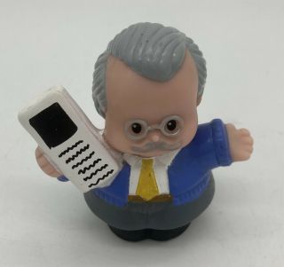 Fisher Price Little People Grandpa Grandfather Dad Figure W Cell Phone Gray Hair