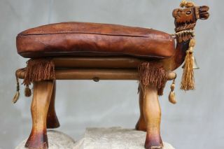 Vintage Camel Saddle For Kids Middle Eastern Stool Quality Leather Wood Footstoo