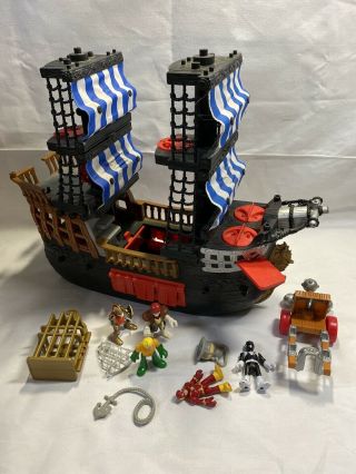 Fisher Price 2006 Mattel Imaginext Pirate Ship Blue White Sails H5