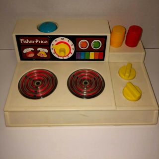 Vintage Fisher Price Fun With Food 2 Burner Stove With Salt Pepper Shakers