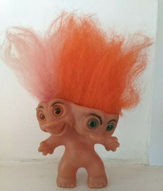 Rare Uneeda Two Headed Troll Doll,  Pink & Orange Hair,  1965
