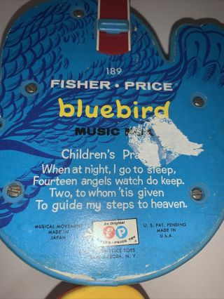 Vintage 1968 Fisher Price 189 bluebird music box - hanging blue bird 2