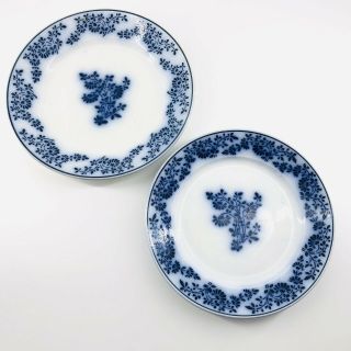 Antique Opaque Luneville France Flow Blue China Porcelain Plate Set 2 Floral