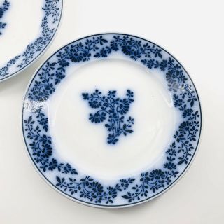 Antique Opaque Luneville France Flow Blue China Porcelain Plate Set 2 Floral 3