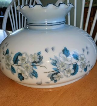 Antique/vtg Hurricane Glass Blue Floral Gwtw Shade Large