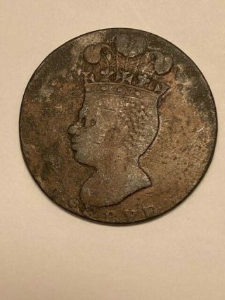 Antique Copper Coin 1788 Barbados Penny.  " I Serve "