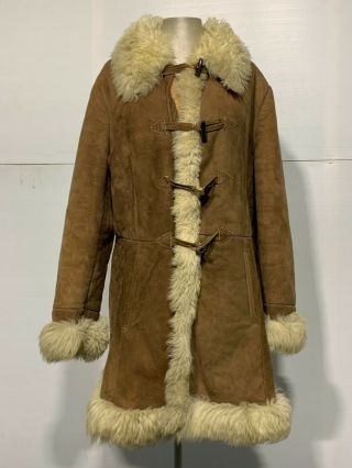 Womens Vintage Afghan Leather Sheepskin Coat Jacket Size 16 Hipi Festival Boho