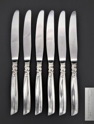 6 Vintage Art Nouveau Oneida Community South Seas Dinner Knives Silver Plated