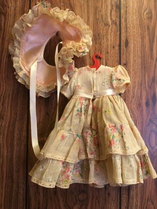 VINTAGE 16“ TERRI LEE GARDEN PARTY OUTFIT FLORAL ORGANDY DRESS AND BONNET W/TAG 2