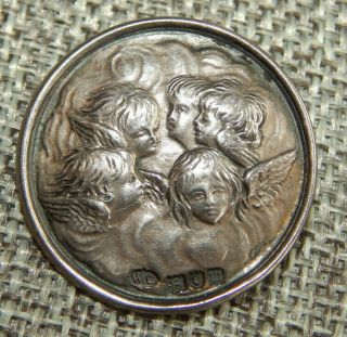 Antique Vtg Religious Sterling Silver Button 5 Angels Hallmarked Aprx:1 " 822 - B