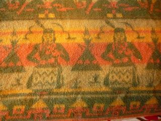 Vintage Cotton Camp Blanket Western Themed with Indians Teepees & Buffalo 2