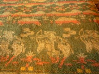 Vintage Cotton Camp Blanket Western Themed with Indians Teepees & Buffalo 3