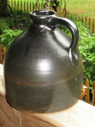 Antique Stoneware Glazed Brown Molases Syrup Jug With Spout