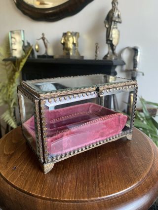 Antique Victorian French Bevelled Glass And Gilt Casket