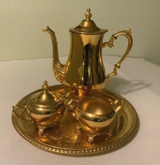 Vintage International Silver Co 24k Gold Plated 5 Piece Coffee Set