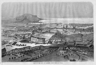 View Of Palermo Sicily Italy 1860 Antique Wood - Cut Engraving Sicily Architecture