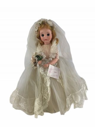 Vintage 1965 Madame Alexander Polly 17 " Doll Wedding Bride Hand Tag Blonde