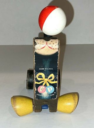 vintage FISHER PRICE black SUZIE SEAL w/ balancing ball TOY wooden pull toy 3