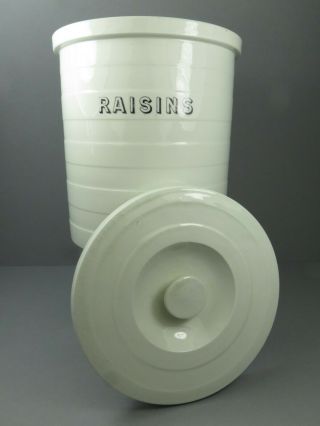 Antique Large Rare White Banded Maling Cetem Ware Kitchen Storage Jar Raisins