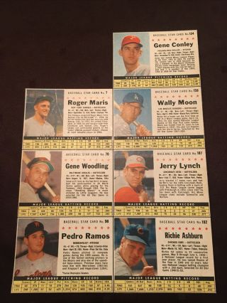1961 Post Cereal Baseball Uncut 7 Card Panel Roger Maris,  Richie Ashburn,  More