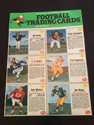1962 Post Cereal Football Uncut 6 Card Panel - L.  G.  Dupre,  Jim Ringo Plus More