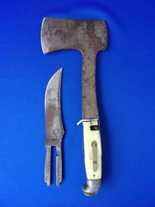 Rare Vintage Antique 1940s Western Knife Blade & Hatchet 3 Piece Combination