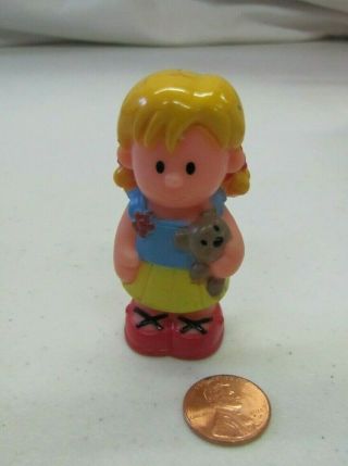 Plastic Blonde Girl W/ Teddy Bear Figure 2.  5 " Town For Little People Child