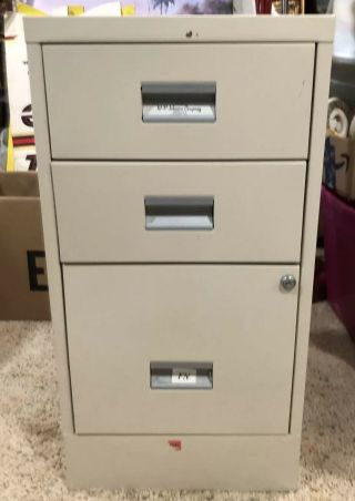 Vintage Mid Century Industrial Metal File Cabinet 3 Drawer W.  P Johnson Co 29 "
