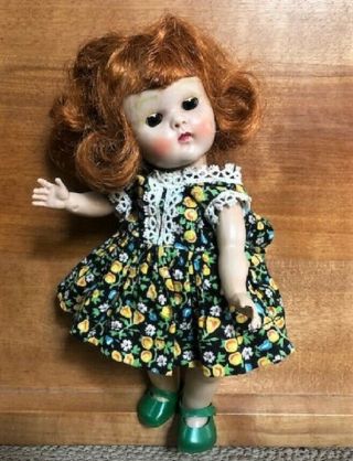 Vntg 1950s Vogue Ginny Redhead Strung Doll Painted Lashes W/tagged Dress Sweet