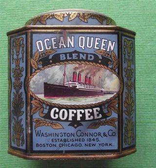 Vintage Ocean Queen Coffee Lithographed Tin Plate Caddy Box
