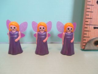 Playmobil Accessories Set Of Three Identical Purple Fairy Dolls W/ Pink Wings
