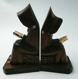 Vintage Wood Carved Pair Bookends Christian Priests Monks Antique 2