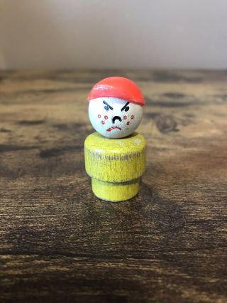 Vintage Fisher Price Little People Red Hat Yellow Body Angry Mad Butch Boy Wood