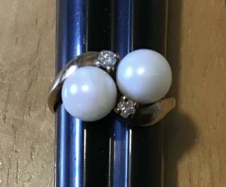 Vintage 14k Gold Pearl Diamond Bypass Ring 2.  7 Grams Size 4 Wear Or Scrap