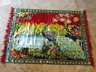 Vintage Peacock Rug Wall Hanging Tapestry Mat Carpet Collectible 74 " X51 "