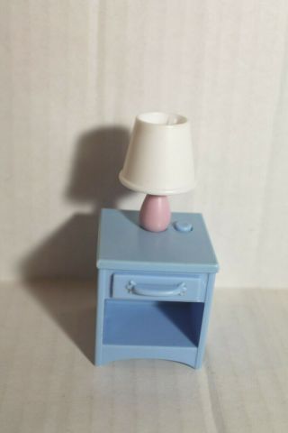 Dollhouse Miniature Blue Nightstand End Table With Lamp That Lights Up