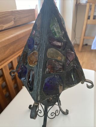 Vintage 1960s Peter Marsh Rock Glass Porch Lantern Lamp Light