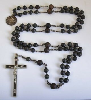 Antique Franciscan Crown Black Wood 7 Decade Habit Rosary Skull & Crossbones Nr