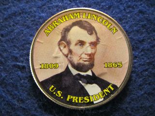 1809 - 1865 Abraham Lincoln - U S President In Color On A Kennedy Half Dollar