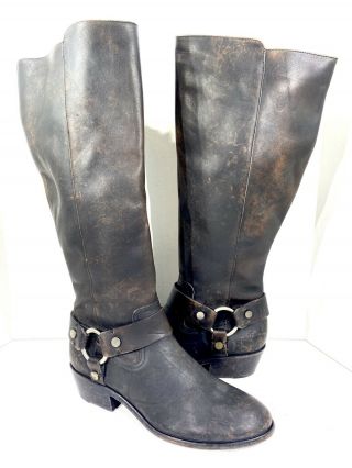 Frye Carson Harness Tall Women’s Sz 9 Black Antique Leather Riding Boots Fx - 74