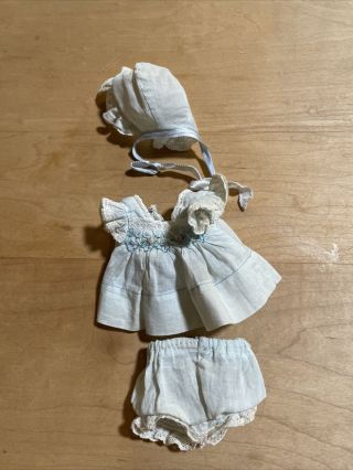 , Early,  Untagged Vintage,  Vogue Ginny Doll Blue Dress - Bonnet - Panties - Cute