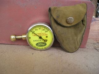 Vintage 1928 - 1931 Ford Model A Tire Gauge And Antique Pouch Tool Kit Displays