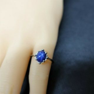 Vintage 10k White Gold And Blue Star Sapphire Ring Size 6 Mid Century Signed Jtc