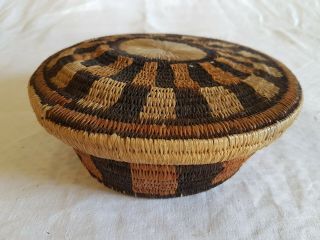 Rare Vintage African Kuba Shoowa Raffia Woven Lidded Basket Block Colours