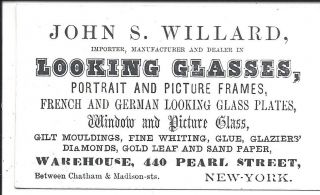 Fine,  C1860 Polished Stock Business Card,  Willard Looking Glasses,  Map Of Nyc