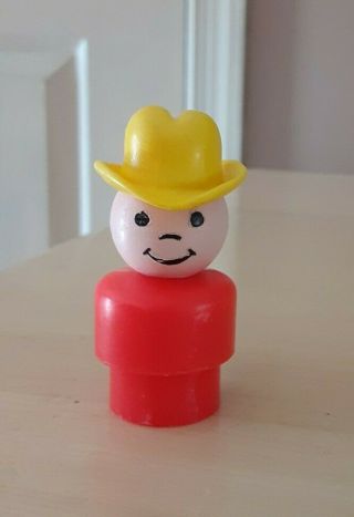 Vintage Fisher Price Little People Red Boy/cowboy/farmer W/yellow Hat