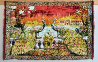 Vintage Tapestry - Peacock Pattern Wall Rug - Hollywood Regency Rug - 48 " X 73 "